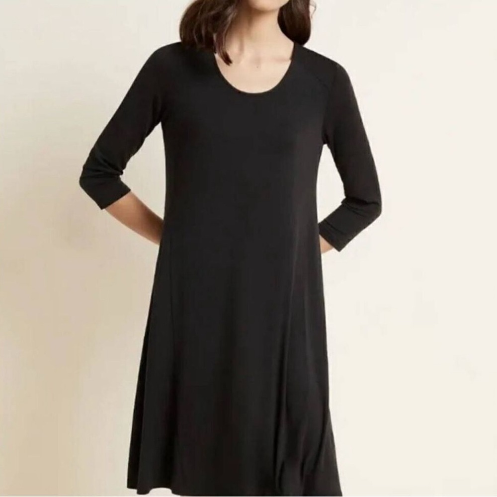 Garnet Hill Black  Knit Trapeze Dress 3/4 Sleeves  SZ M